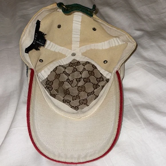 Rare White Linen Gucci Baseball Cap/ Hat Vintage with Gucci